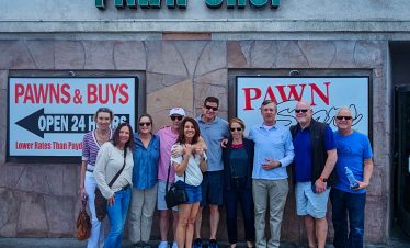 Group of tourists outside Las Vegas' famous pawn shop on the Strip.