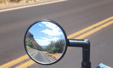 Scenic Zion National Park view seen from eBike on mountain road.