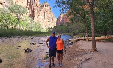 Couple enjoying Zion National Park hike and eBike adventure.