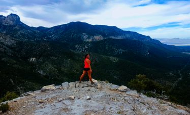 Hiker overlooking mountain landscape during Mt Charleston hike.